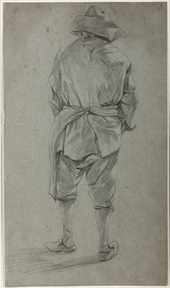 Studie van een staande jonge man, op de rug gezien